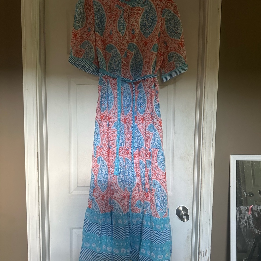 Crown & Ivy Blue and Red Paisley Maxi Dress